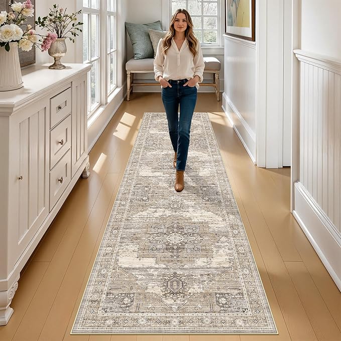 RUUGME 2x8 Runners for Hallways - 8ft Long Floor Runner for Kitchen, Entryway Indoor Ultra Thin Low Pile Home Decor Floor Mat 2x8 Beige