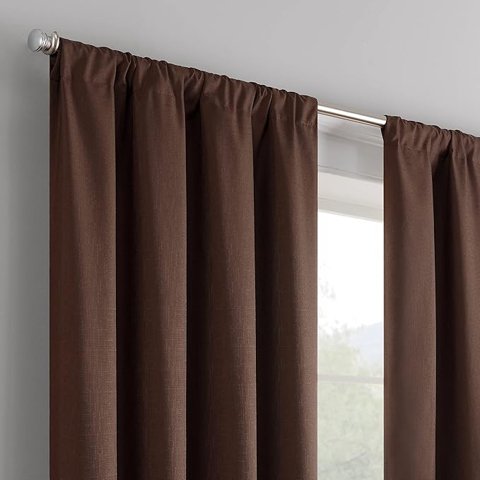 ECLIPSE Kendall Modern Blackout Thermal Rod Pocket Window Curtain for Bedroom or Living Room (1 Panel), 42" x 84", Chocolate
