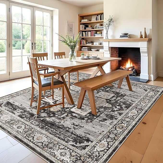 RUUGME Washable 8x8 Square Rug - Large Rugs for Living Room Stain Resistant Carpet Soft Rugs for Married Woman in Bedroom Kitchen with Non Slip Backing Home Decor Floor 8x8 Black