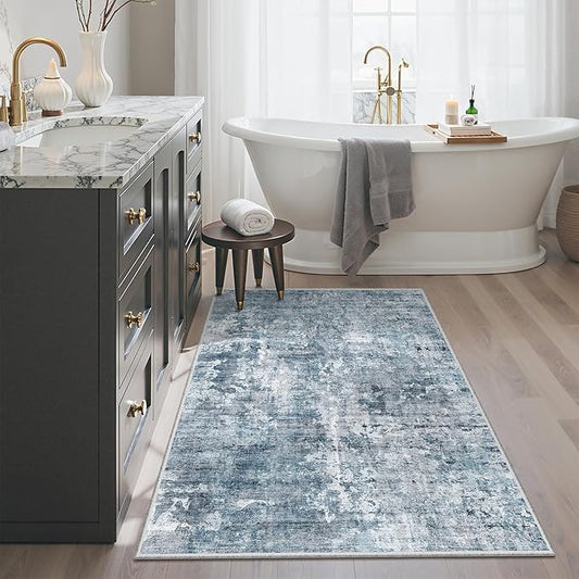 Soalmost 3x4 Rug, Small Area Rug for Kitchen, Entryway, Machine Washable Non-Slip Throw Rug, Vintage Carpet for Nursery Coffee Table Blue/Grey