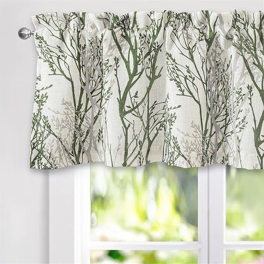 Driftaway Tree Branch Linen Lined Valance Double Layer Thermal Insulated Room Darkening Blackout Valances 3 Inch Rod Pocket Short Window Valance for Living Room Bathroom 52 Inch by 18 Inch Loden Green