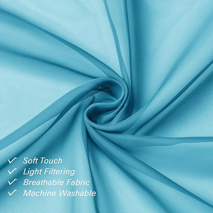 Lecloud Turquoise Sheer Curtains 78 Inches Long 2 Panels, Elegant Gauzy Airy Light Filtering Curtain, Voile Home Decor Drapes with Dual Rod Pocket for Bedroom Living Room, Each 42" W x 78" L