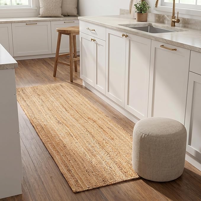 Jute Braided Runner Rug, Natural - 2x6 Feet, Farmhouse Hand Woven Coastal Runners for Hallways, Kitchen, Bedroom, Entry Door | Neutral Boho Beige Floor Carpet for Nursery, Balcony - 24x72 Inches