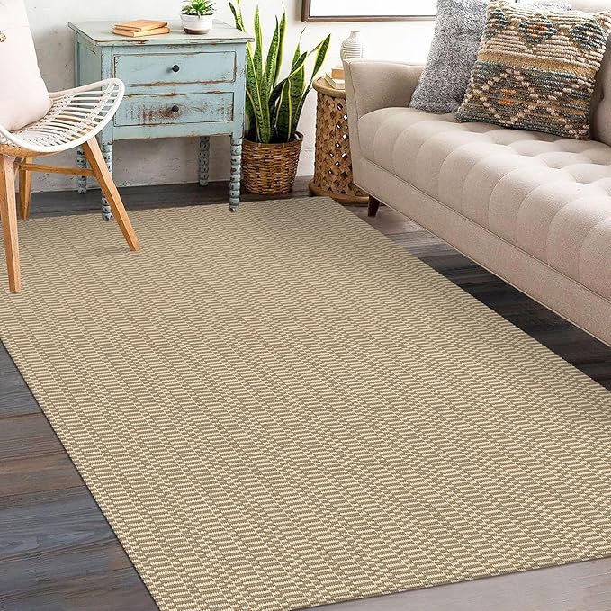 KOZYFLY Washable Entryway Rug 3x5 Ft Area Rugs Cotton Rubber Backed Throw Rugs Indoor Door Mat Kitchen Rugs Braided Floor Carpet for Front Entrance Bathroom Kitchen Living Room, Sand/Ivory