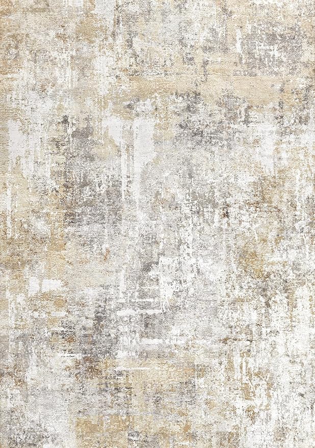 4x8 Washable Area Rug – Non-Slip Rubber Backed Indoor Rug for Entryway, Kitchen, Hallway | Modern Abstract Neutral Low Pile Thin Floor Mat for Bedroom, Living Room, Office (Gold Grey)