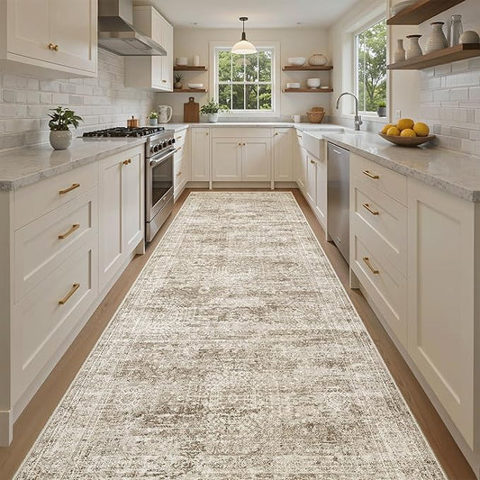 Soalmost 4x10 Wide Hallway Runner Rug: Washable Soft Rug Runners for Living Room Bedroom Ktichen, Stain Resistant Low Pile Area Rugs Non Slip Floor Carpet (Brown, 4x10)