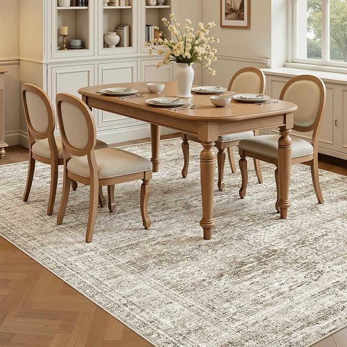 Soalmost 6x9 Area Rug for Living Room Washable 6x9 Rug Non-Slip Modern Rugs for Bedroom Dining Room Ultra-Thin Indoor Brown Rug