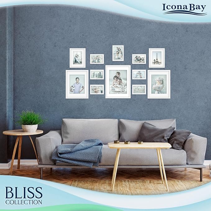 Icona Bay 12x16 White Picture Frame with Removable Mat to 9x12 Photo, Modern Style Wood Composite Poster Frame, Wall Mount Only, Bliss Collection