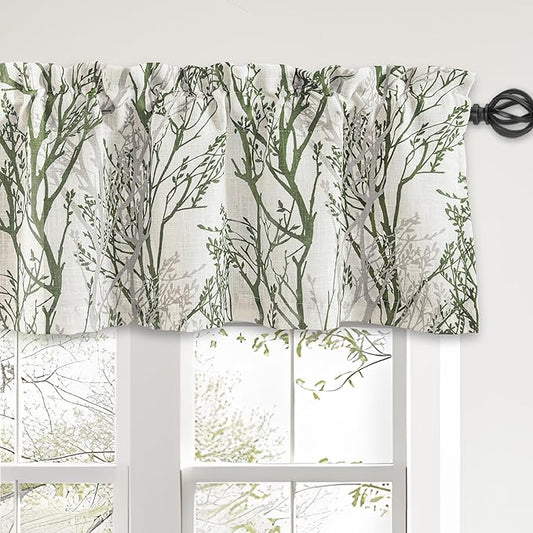 Driftaway Tree Branch Linen Lined Valance Double Layer Thermal Insulated Room Darkening Blackout Valances 3 Inch Rod Pocket Short Window Valance for Living Room Bathroom 52 Inch by 14 Inch Loden Green