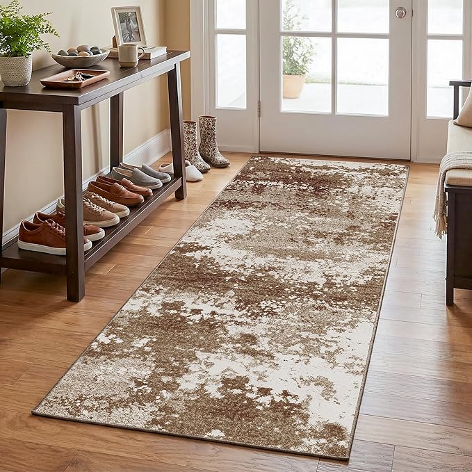 Brown Rug Runners for Hallways Kitchen Non Slip Washable 2x6 Entryway Runner Rugs with Rubber Backing 6ft Long Carpet Runner for Laundry Room Bedroom, Low Pile Stain & Fade Resistant, Abstract Coffee