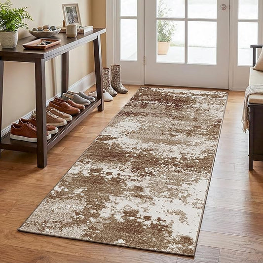 Brown Rug Runners for Hallways Kitchen Non Slip Washable 2x6 Entryway Runner Rugs with Rubber Backing 6ft Long Carpet Runner for Laundry Room Bedroom, Low Pile Stain & Fade Resistant, Abstract Coffee