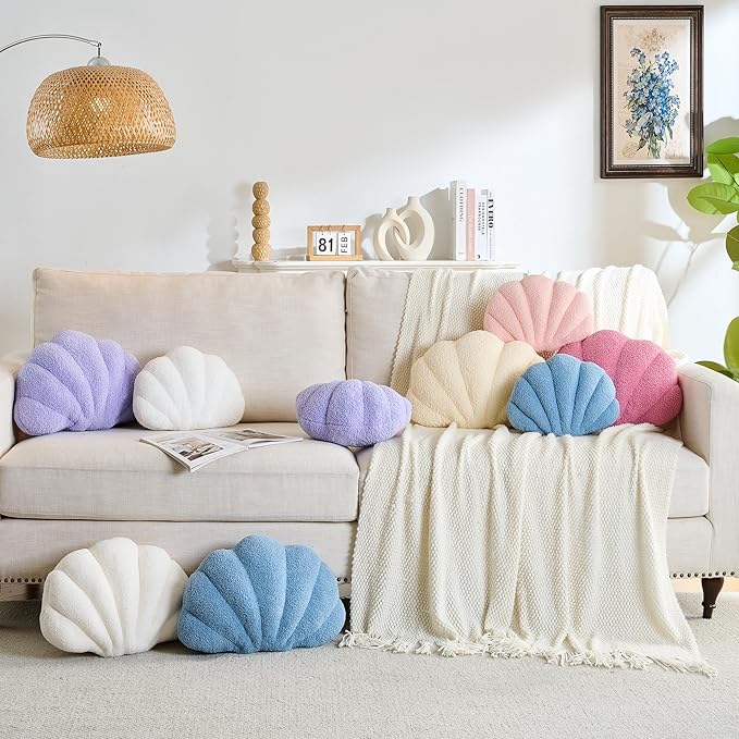 CANGHI Shell Pillow Seashell Decorative Pillow Light Pink Beachy Coastal Shell Shaped Throw Pillows 18x13 Inch Soft Ocean Beach Sea Shell Plush Pillows Cushion for Bed Couch Living Sofa Room Decor