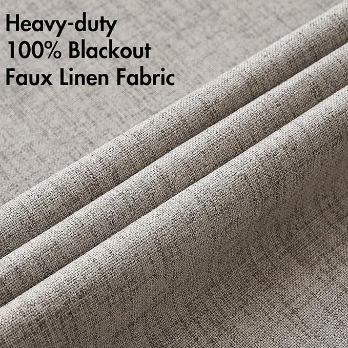 MIULEE 100% Blackout Linen Textured Curtains for Bedroom Solid Thermal Insulated Warm Taupe Grommet Room Darkening Curtains & Drapes Luxury Decor for Living Room Nursery 52 x 96 Inch (2 Panels)