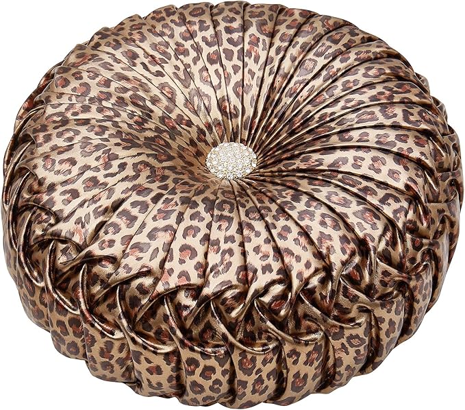 EUCIOR Leopard Gold Throw Pillows,Circular Pillow,Pumpkin Pleated Handmade Throw Pillows,Smooth Metallic Leather Decorative Pillows for Home Decor Bedroom Living Room Couch Bed Sofa