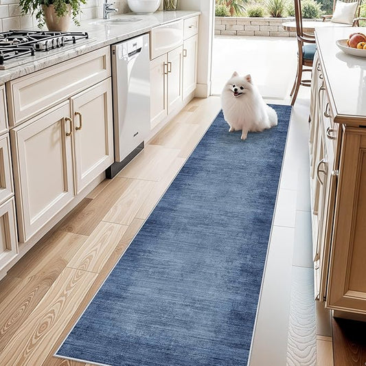 2x8 Washable Hallway Runner Rug – Non-Slip Modern Abstract Neutral Low-Pile Stain-Resistant Carpet Runner for Kitchen Entryway Bedroom Bathroom (Navy Blue,2x8)