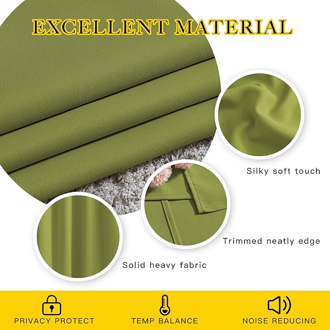 NICETOWN Room Darkening Sliding Door Curtains 2 Panels 102 inches Length - Grommet Privacy Sun & Heat Reducing Window Curtains & Drapes for Bedroom/Living Room (W66 x L102, Fresh Green)