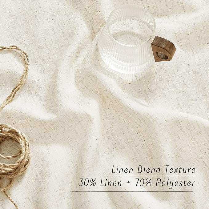 NICETOWN Linen Curtains 96 inches Long for Living Room, Grommet Semi Sheer Drapes Linen Weave Window Treatments Privacy Added with Light Filtering for Bedroom, Natural, W34 x L96, 2 Panels