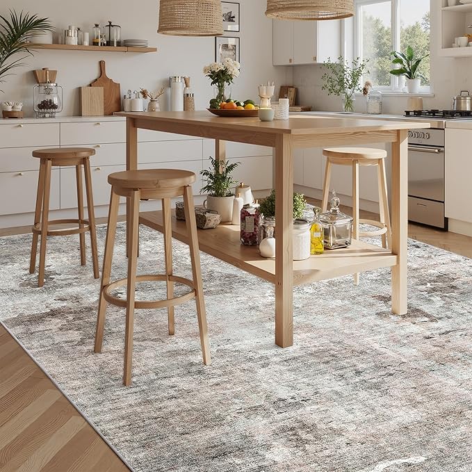 Soalmost Abstract Rug 8x10 Large Living Room Rugs Neutral Modern Washable Area Rugs for Bedroom Dining Room Non-Slip Stain Resistant Foldable Thin Rug Grey Pink