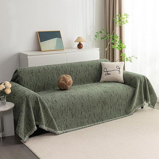 MYSKY HOME Couch Covers for 3 Cushion Couch Sofa, Sectional Couch Cover L Shape Chenille Couch Cushion Covers for Pets, Furniture Protector Cover for Dogs, Kids, 71"X150", Moss Green