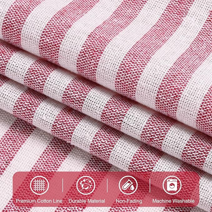 ASPMIZ Farmhouse Cotton Linen Swag Valances for Windows, Boho Kitchen Curtains Valances with Rustic Buttons, Red Striped Window Treatments Curtain Valance for Bathroom Cafe, 61 x 36 Inch, 1 Panel