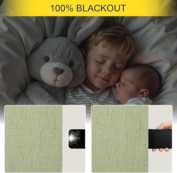 Pitalk Light Sage Green Black Out Curtains 63 Inch Long 2 Panel Set Back Tab Pleated Linen Textured Cute Blackout Curtains for Girls Bedroom Nursery Living Room Darkening Thermal Window Drapes Vintage