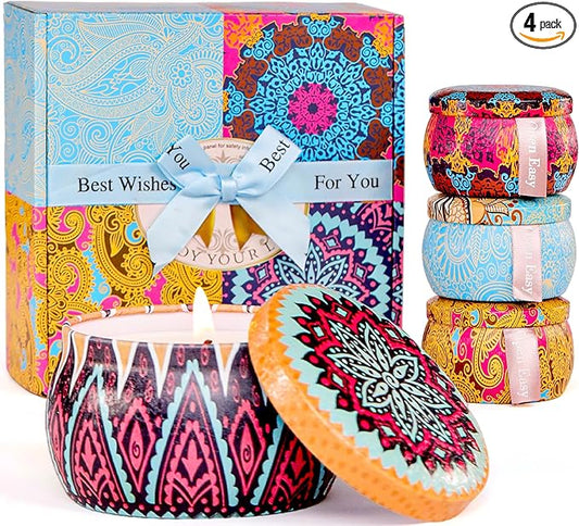 Candle Gift Set for Women, 4 Pack Long Lasting Lavender Scented Soy Candles, Aromatherapy Candles for Home Relaxation, Ideal Gift for Birthday, Thanksgiving, Mother's Day, Valentine's Day