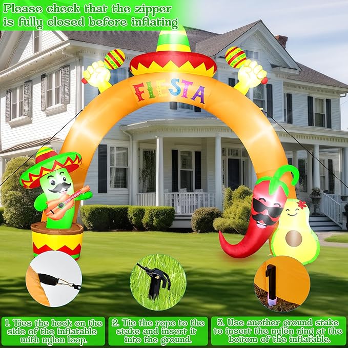 12 FT Cinco De Mayo Inflatables, Giant Blow Up Mexican Fiesta Arch with Inflatable Cactus Peppers Avocado Decor, Lighted Mexican Holiday Inflatables Decorations for Cinco De Mayo Fiesta Party Archway