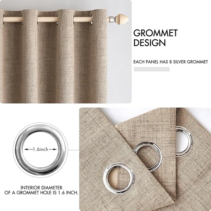 MIULEE 100% Blackout Linen Textured Curtains for Bedroom Solid Thermal Insulated Copper Brown Grommet Room Darkening Curtains & Drapes Luxury Decor for Living Room Nursery 52 x 120 Inch (2 Panels)