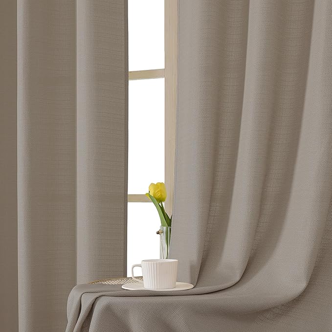 Chyhomenyc Stone Beige Curtains 63 Inch Length 2 Panels, Faux Linen Textured Semi Sheer Light Filtering Soft Airy Rod Pocket Window Treatment Drapes for Living Room Bedroom, Each 40" Wx63 L
