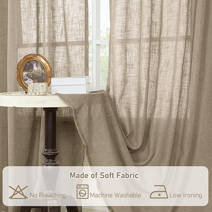 LAMIT Taupe Linen Curtains 45 Inch Length 2 Panels, Light Filtering Panels Back Tab and Rod Pocket Country Decor Drapes for Kitchen/Window/Loft Room/Bedroom, 34 x 45 Inch