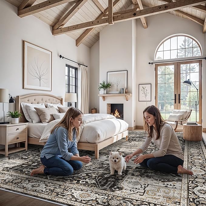 RUUGME Large 12x14 Area Rugs - Large Boho Rugs for Living Room Bedroom Stain Resistant Carpet with Non Slip Backing Low Pile Carpets for Dining Room Office Indoor Home Decor Floor Mat 12X14 Black