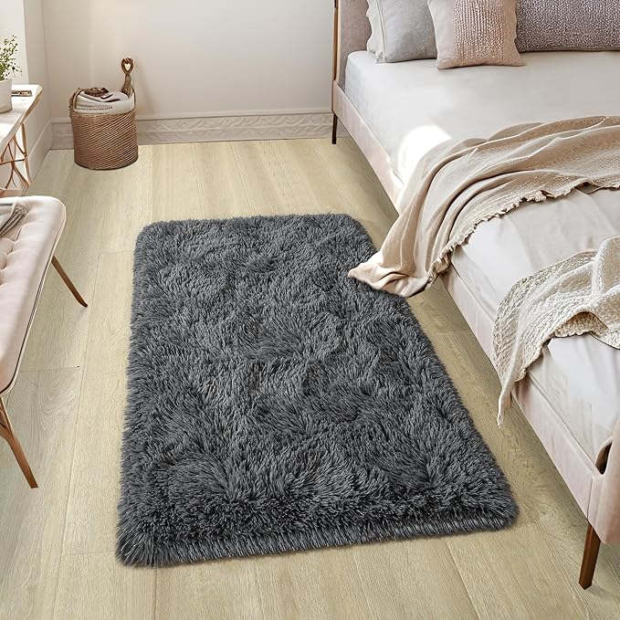Noahas Door Mat Indoor Entrance,2x3 Shaggy Small Dark Grey Area Rugs for Entryway,Non-Slip Fluffy Entry Bedroom Rug,Soft Plush Bedside Throw Kids Carpet