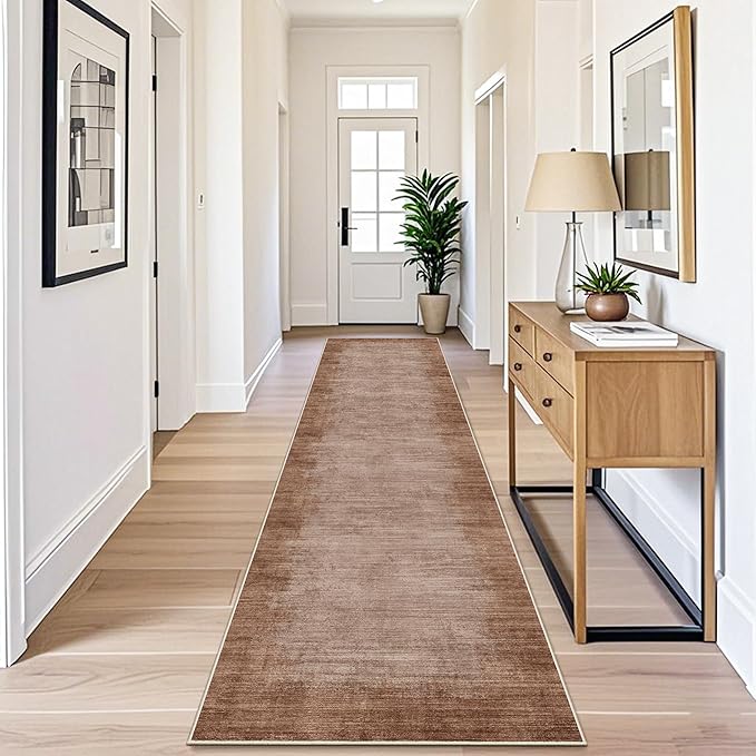 3x12 ft Non Skid Hallway Runner Rug - Kitchen Runner Rug with Rubber Backing Low Pile Thin Carpet Runners for Kitchen Entryway Bathroom,Modern Abstract Neutral（Warm Taupe,3x12）