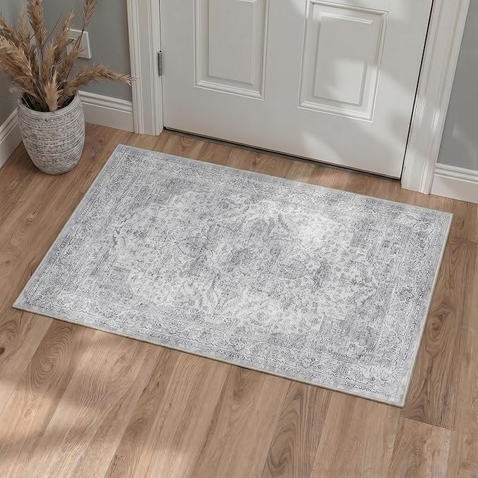 GENIMO Runner Rug for Hallways Machine Washable, 2x8 Non Slip Boho Vintage Lightweight Washable Runners, Thin Floor Rugs for Entryway Hallway Bathroom Laundry Room Corridor, Grey
