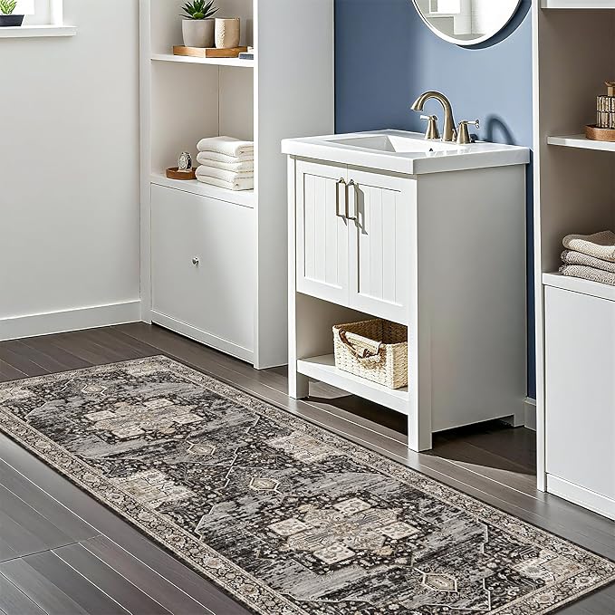 2x5 Entryway Runner Rug - Hallway/Kitchen/Bedroom/Dining Room Rug - Washable Soft Stain-Resistant -Ideal Size for Placing Under Queen-Size Bed Sofas-Perfect for Apartments & Small Spaces 2x5 Black