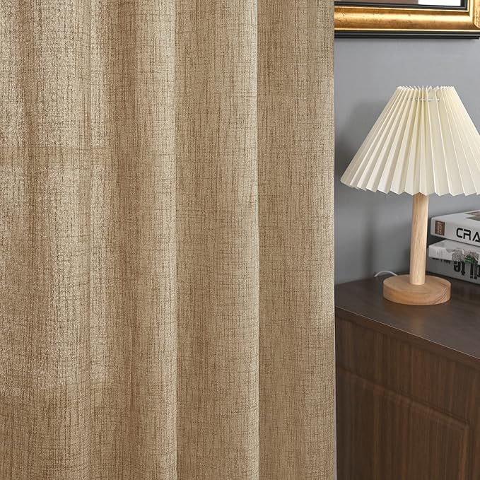 YoungsTex Toffee Linen Curtains 63 Inches Long for Living Room - Burlap Textured Drapes with Bronze Grommet Light Filtering for Bedroom/Office/Farmhouse/Country, 2 Panels, 42 X 63 Inch