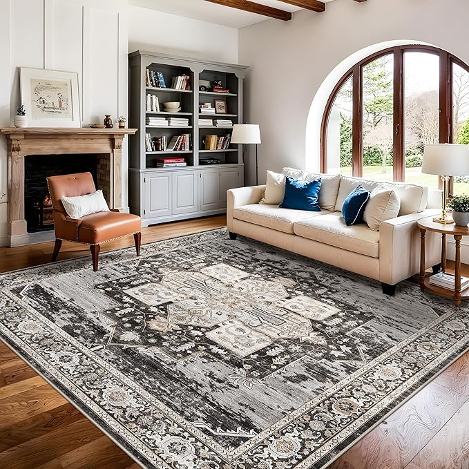 RUUGME Washable 8x8 Square Rug - Large Rugs for Living Room Stain Resistant Carpet Soft Rugs for Married Woman in Bedroom Kitchen with Non Slip Backing Home Decor Floor 8x8 Black