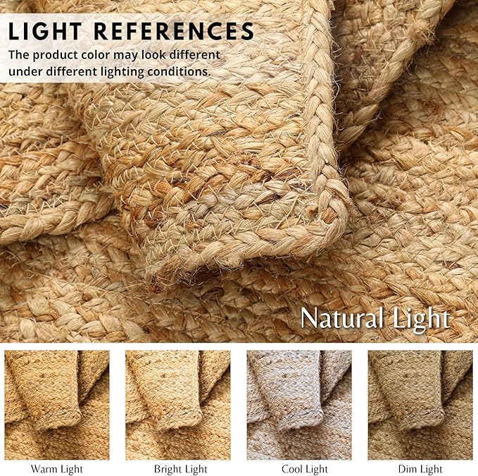 Jute Braided Runner Rug, Natural - 2x6 Feet, Farmhouse Hand Woven Coastal Runners for Hallways, Kitchen, Bedroom, Entry Door | Neutral Boho Beige Floor Carpet for Nursery, Balcony - 24x72 Inches