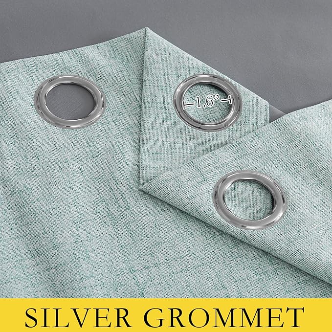 NICETOWN 100% Absolutely Blackout Linen Curtains with Thermal Insulated Liner, Seafoam Green, 42" Wide, 54" Length Energy Saving Curtains for Dining Room 2 Panels Set, Vertical Blinds