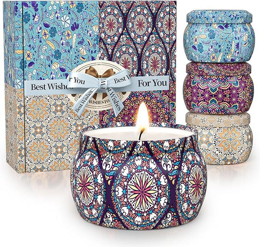 TranquilBliss Scented Candle Set, 4 Pack Soy Wax Candles, 120H Burn Time, Ideal Gifts for Women, Birthday Presents