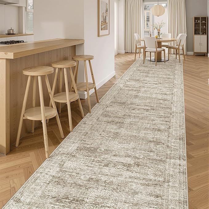 Soalmost Hallway Runner 3x14 - Runner Rugs 14ft Washable Entryway Rug Vintage Kitchen Runners Non Slip Indoor Rug Farmhouse Carpet Runner for Bathroom Living Room Bedroom, Brown
