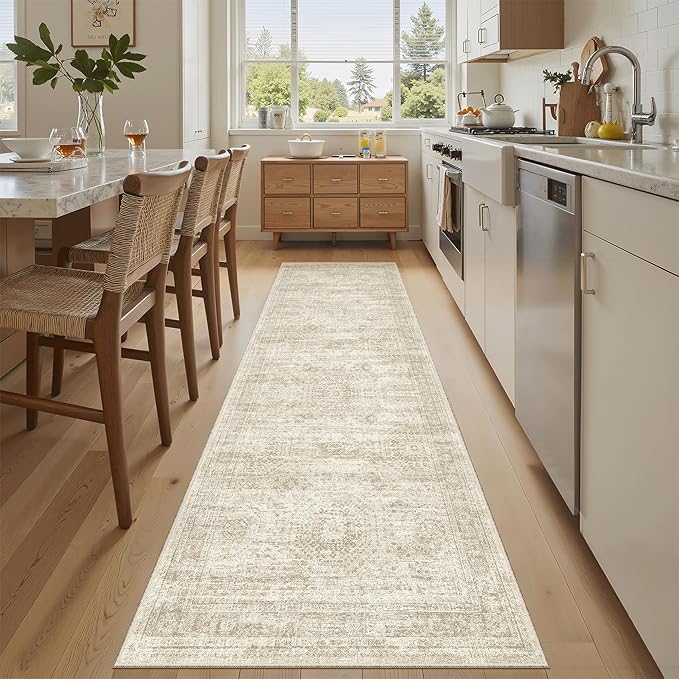 Soalmost Runner Rug 2x7 Washable Non-Slip Hallway Runner Rugs for Kitchen Bathroom Laundry Room Beige Vintage Floor Carpet Runners for Hallways Entryway