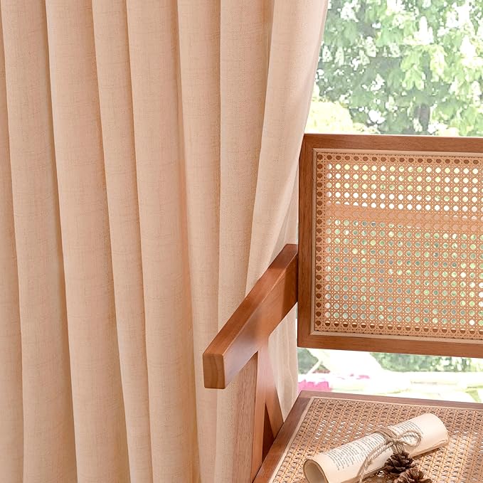 YoungsTex Peach Linen Curtains 45 Inch Length for Living Room Window, Short Light Filtering Drapes with Bronze Grommet Privacy for Kitchen Bedroom Decorative, 52 x 45 Inch, 2 Panels