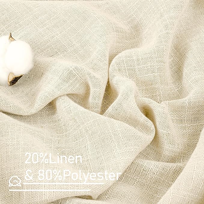 LAMIT Living Room Linen Curtains 95 Inch for Bedroom, Back Tab and Rod Pocket Linen Textured Sheer Curtains Light Filtering Boho Drapes for Canopy/Nursery, 2 Panels, 52 x 95 Inch, Beige