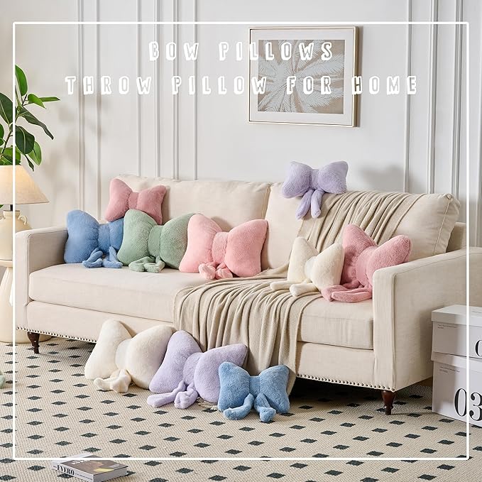 XIAIJIA Bowknot Throw Pillows Bow Decorative Pillow Aesthetic Home Decor Knot Plush Pillows Soft Seat Cushions Cute Throw Pillow for Couch Bow Room Decor