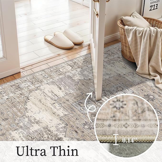 RUUGME Washable 9x12 Area Rug - Rugs for Living Room Bedroom Dining Room Non-Slip Vintage Rugs More Durable and Incredibly Soft Great Home Decor (9x12 Beige)