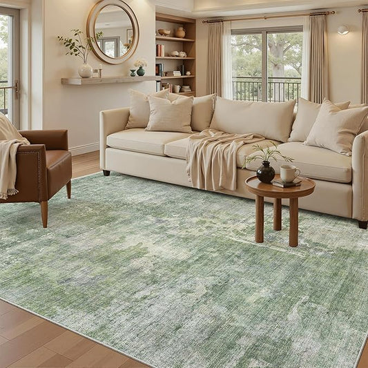 Soalmost Area Rug 6x9 Abstract Rugs for Living Room 6 x 9 Washable Rugs Green Non Slip Low Pile Rugs for Bedroom Dining Room Foldable Thin