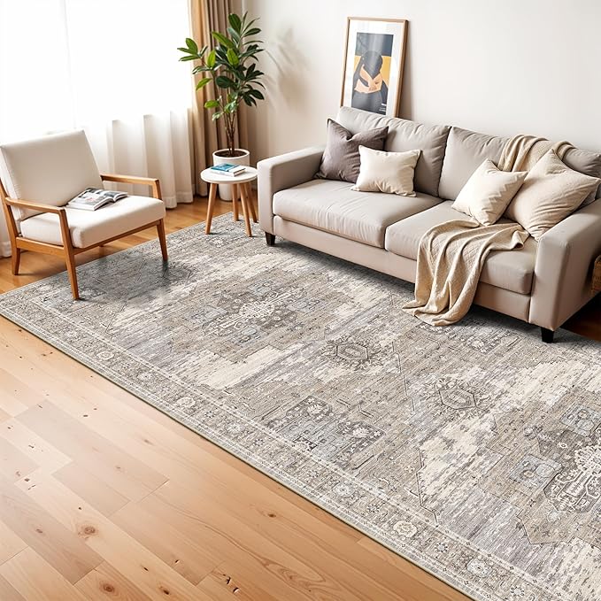 3x7 Runner Rug for Hallway Kitchen - Washable Ultra-Thin Soft Carpet for Entryway,Laundry Room,Bedroom - Vintage Non Slip Stain Resistant - Low Pile Oriental Home Decor 3x7 Beige