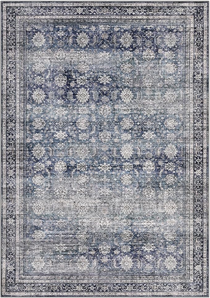 GarveeHome Washable Runner Rugs 2.5x10 for Hallway Kitchen Non-Slip Soft Ultra-Thin Hall Runners Non-Shedding Traditional Floor Carpet Vintage Throw Mat for Bathroom Laundry Blue