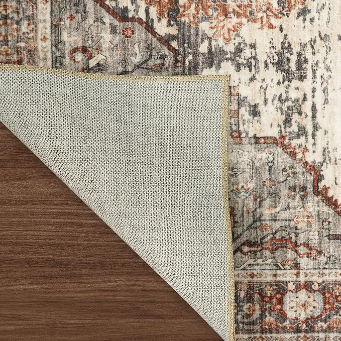 Living Room 4round Area Rugs - Boho Rugs for Bedroom Dining Room Stain Resistant Carpet Vintage Tribal Rugs for Kitchen Bathroom with Non Slip Backing Home Decor Floor Mat 4ft Brick